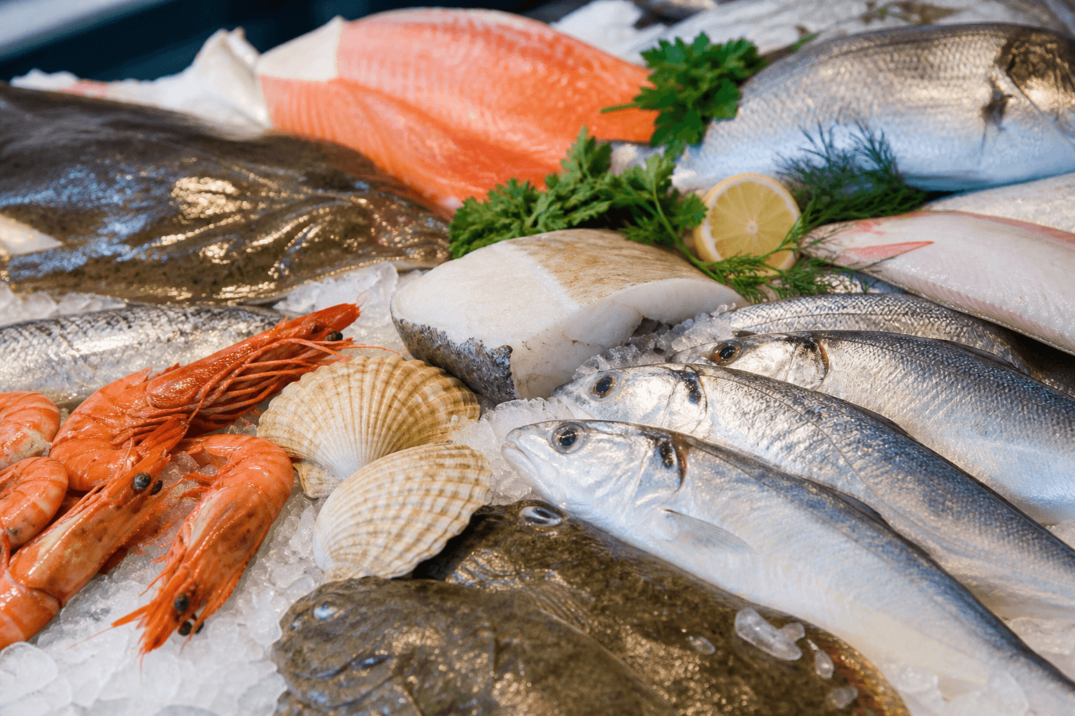 Saisonale Fischspezialitäten auf Eis